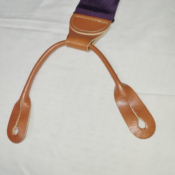 Dooney & Bourke Suspenders Mens One Size Purple Tan Leather Button End Y-Back - Picture 5 of 8